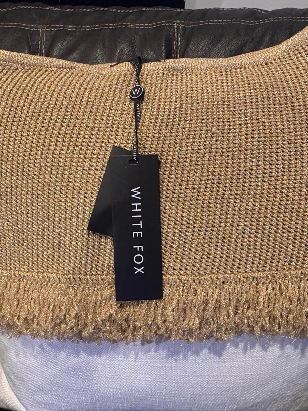 White Fox Beige (gold) Fringe Knit mini skirt